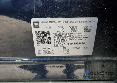 2021 Chevrolet Blazer Rs z USA, uszkodzony, nr VIN 3GNKBKRS4MS539696